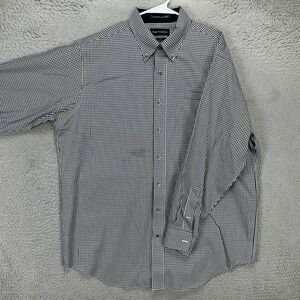 Paul Fredrick Men Dress Shirt 17X34 Black White Gingham Check Button Down Pocket